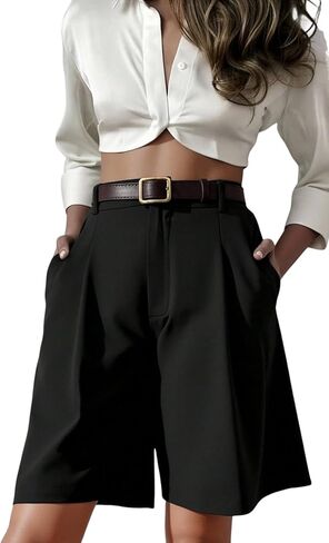 GORGLITTER Women's Pleated Dress Shorts Wide Leg Baggy Casual Trendy Work Business Shorts with Pockets in Saudi Arabia
