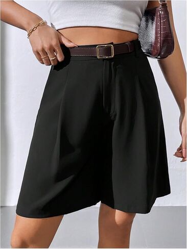 GORGLITTER Women's Pleated Dress Shorts Wide Leg Baggy Casual Trendy Work Business Shorts with Pockets in Saudi Arabia