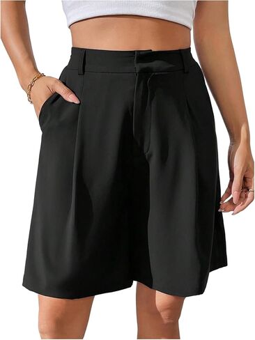 GORGLITTER Women's Pleated Dress Shorts Wide Leg Baggy Casual Trendy Work Business Shorts with Pockets in Saudi Arabia