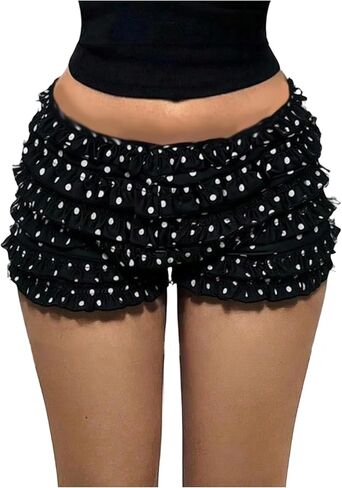 Women's Polka Dots Ruffle Mini Mirco Shorts Y2k Tiered Elastic Waist Bloomers Mini Shorts in Saudi Arabia