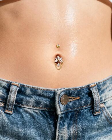 COCHARM Lotus 14K Gold Plated Belly Button Rings 925 Sterling Silver Belly Button Ring Dangle Navel Piercing Jewelry 10MM in Saudi Arabia