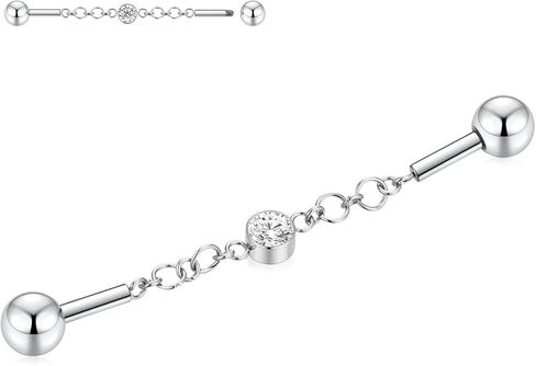 GAGABODY Industrial Bar Chain Jewelry 14g Industrial Piercing Jewelry CZ Industrial Bar Piercing 14G Cartilage Earring Industrial Barbell Surgical Steel Industrial Earrings for Women in Saudi Arabia