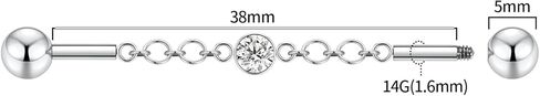 GAGABODY Industrial Bar Chain Jewelry 14g Industrial Piercing Jewelry CZ Industrial Bar Piercing 14G Cartilage Earring Industrial Barbell Surgical Steel Industrial Earrings for Women in Saudi Arabia