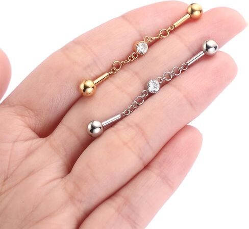 GAGABODY Industrial Bar Chain Jewelry 14g Industrial Piercing Jewelry CZ Industrial Bar Piercing 14G Cartilage Earring Industrial Barbell Surgical Steel Industrial Earrings for Women in Saudi Arabia