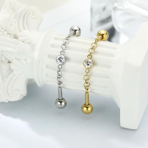 GAGABODY Industrial Bar Chain Jewelry 14g Industrial Piercing Jewelry CZ Industrial Bar Piercing 14G Cartilage Earring Industrial Barbell Surgical Steel Industrial Earrings for Women in Saudi Arabia