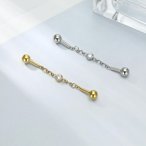 GAGABODY Industrial Bar Chain Jewelry 14g Industrial Piercing Jewelry CZ Industrial Bar Piercing 14G Cartilage Earring Industrial Barbell Surgical Steel Industrial Earrings for Women in Saudi Arabia