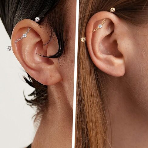 GAGABODY Industrial Bar Chain Jewelry 14g Industrial Piercing Jewelry CZ Industrial Bar Piercing 14G Cartilage Earring Industrial Barbell Surgical Steel Industrial Earrings for Women in Saudi Arabia