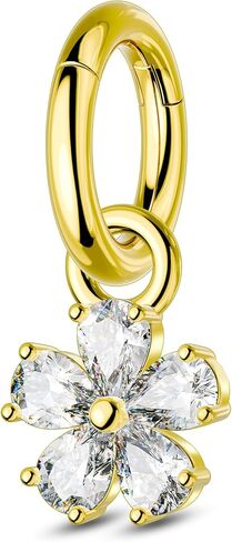 COCHARM Flower Clicker Rook Earrings 16G Gold Plated Helix Rook Piercing Jewelry Dangle Lobe Earrings Stainless Steel 6/8MM in Saudi Arabia