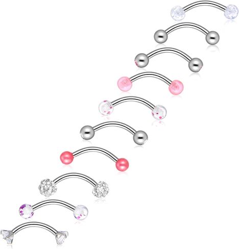 10 Pcs Eyebrow Rook Piercing Jewelry, Steel Internal Thread Curved Barbell, Tiny Small Belly Rings Ear Rook Helix Conch Daith Piercing Jewelry, Small Belly Button Ring for Women Men in Saudi Arabia