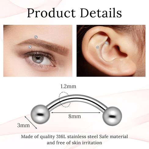 10 Pcs Eyebrow Rook Piercing Jewelry, Steel Internal Thread Curved Barbell, Tiny Small Belly Rings Ear Rook Helix Conch Daith Piercing Jewelry, Small Belly Button Ring for Women Men in Saudi Arabia