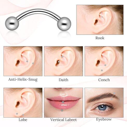 10 Pcs Eyebrow Rook Piercing Jewelry, Steel Internal Thread Curved Barbell, Tiny Small Belly Rings Ear Rook Helix Conch Daith Piercing Jewelry, Small Belly Button Ring for Women Men in Saudi Arabia