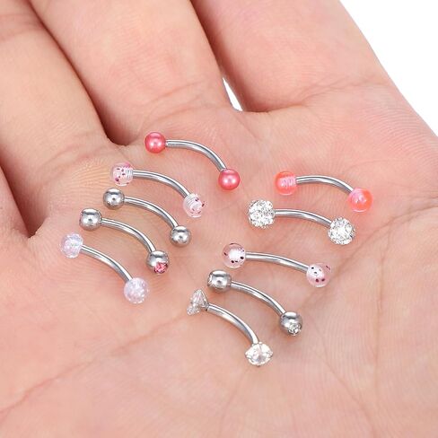 10 Pcs Eyebrow Rook Piercing Jewelry, Steel Internal Thread Curved Barbell, Tiny Small Belly Rings Ear Rook Helix Conch Daith Piercing Jewelry, Small Belly Button Ring for Women Men in Saudi Arabia