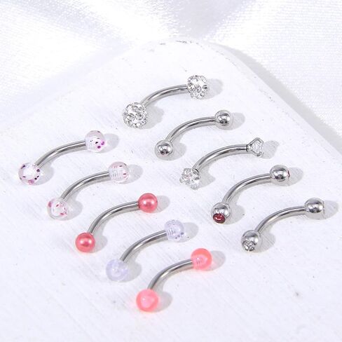 10 Pcs Eyebrow Rook Piercing Jewelry, Steel Internal Thread Curved Barbell, Tiny Small Belly Rings Ear Rook Helix Conch Daith Piercing Jewelry, Small Belly Button Ring for Women Men in Saudi Arabia