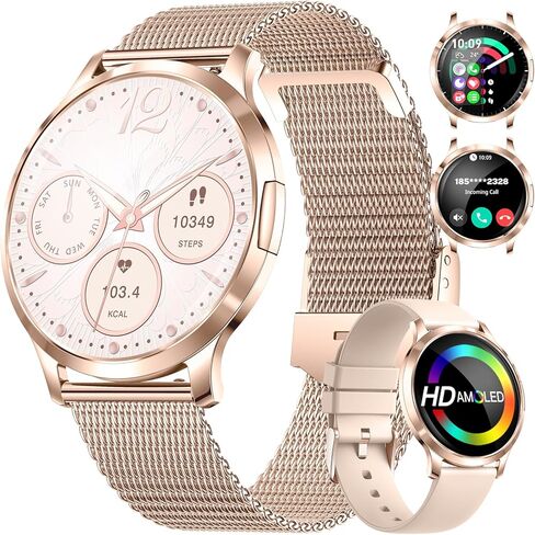 ساعة Dremac Smart Watch (اجعل مكالمة/رقيقة) ، 1.32 '' AMOLED Curved Display for Android iPhone ، الساعات الذكية للنساء مع مراقبة معدل ضربات القلب ، مراقبة نوم ، عداد الخطى ، IP68 Tracker Fitness Fitness ، Rose Gold in Kuwait