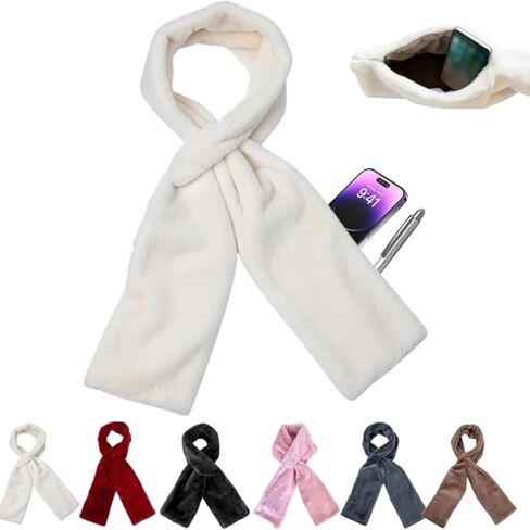 Ultra-Soft Faux Fur Pull Through Scarf with Hidden Zipper Pocket for Women, Cozy Storage Scarf for Travel & Daily Use in Saudi Arabia
