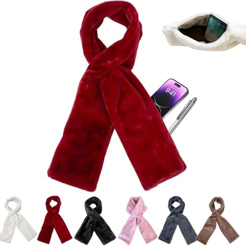 Ultra-Soft Faux Fur Pull Through Scarf with Hidden Zipper Pocket for Women, Cozy Storage Scarf for Travel & Daily Use in Saudi Arabia
