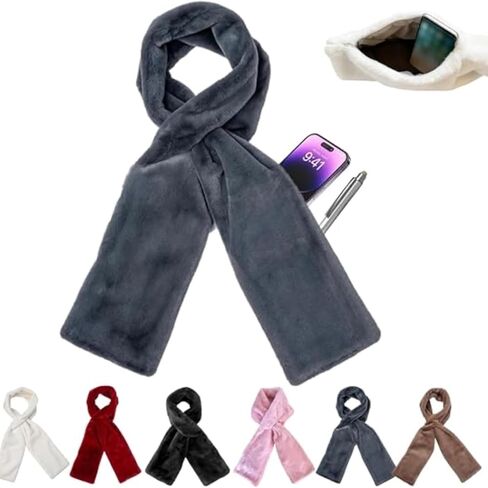 Ultra-Soft Faux Fur Pull Through Scarf with Hidden Zipper Pocket for Women, Cozy Storage Scarf for Travel & Daily Use in Saudi Arabia