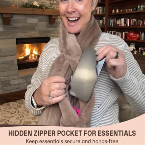 Ultra-Soft Faux Fur Pull Through Scarf with Hidden Zipper Pocket for Women, Cozy Storage Scarf for Travel & Daily Use in Saudi Arabia