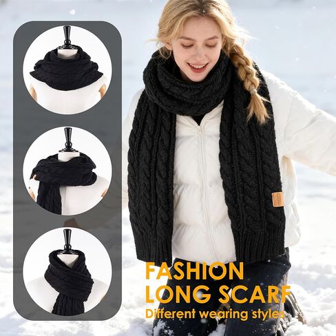 Women's Chunky Cable Knit Scarf，Ultra-Warm and Cozy Winter Long Thick Scarf for Women in Saudi Arabia