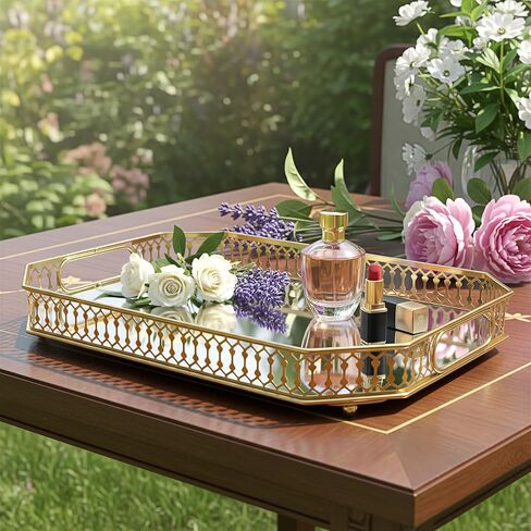 منظم ديكور متين لخزانة الملابس وغرفة النوم وأسطح الحمام - واسع مع مقبض في مساحة مكتبك، 11.31 × 7.02 × 2 بوصة، مقاوم للخدش - ذهبي صغير (كبير) in Kuwait