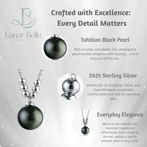 Lunar Belle 925 Sterling Silver Black Pearl Pendant Necklace Jewelry for Women, Birthday Wedding Gift for Her (Heart of the Tide) in Saudi Arabia