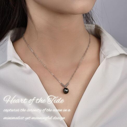 Lunar Belle 925 Sterling Silver Black Pearl Pendant Necklace Jewelry for Women, Birthday Wedding Gift for Her (Heart of the Tide) in Saudi Arabia