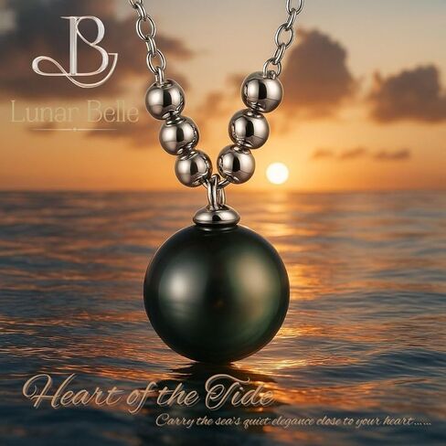 Lunar Belle 925 Sterling Silver Black Pearl Pendant Necklace Jewelry for Women, Birthday Wedding Gift for Her (Heart of the Tide) in Saudi Arabia