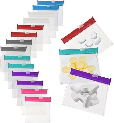Reusable Pill Pouches with Slide Lock,14 Piece Zippered Pill Bags for Travel Organizer Medicine Qtips and Small Items Translucent Portable Set in 7 Colors in Saudi Arabia