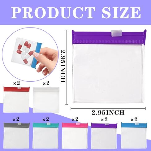 Reusable Pill Pouches with Slide Lock,14 Piece Zippered Pill Bags for Travel Organizer Medicine Qtips and Small Items Translucent Portable Set in 7 Colors in Saudi Arabia