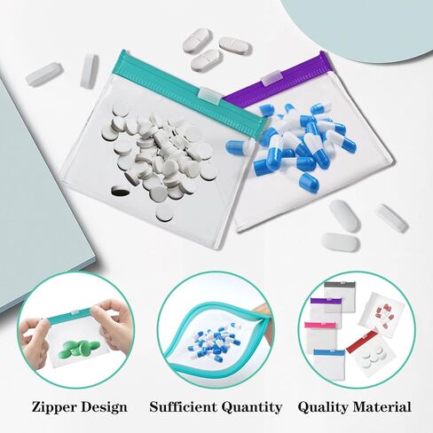 Reusable Pill Pouches with Slide Lock,14 Piece Zippered Pill Bags for Travel Organizer Medicine Qtips and Small Items Translucent Portable Set in 7 Colors in Saudi Arabia