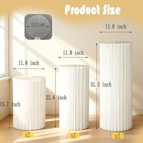 Karida 6 Pack Portable White Cylinder Stands for Party, 31.5", 23.6", 15.7" Height Foldable Cardboard Tall Cake Pedestal Stand Pillar Table Stand Event Plinth, cilindros para fiestas redondos blancos for Wedding Parties in Saudi Arabia