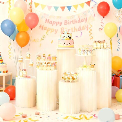 Karida 6 Pack Portable White Cylinder Stands for Party, 31.5", 23.6", 15.7" Height Foldable Cardboard Tall Cake Pedestal Stand Pillar Table Stand Event Plinth, cilindros para fiestas redondos blancos for Wedding Parties in Saudi Arabia