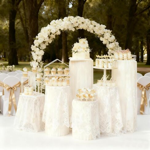 Karida 6 Pack Portable White Cylinder Stands for Party, 31.5", 23.6", 15.7" Height Foldable Cardboard Tall Cake Pedestal Stand Pillar Table Stand Event Plinth, cilindros para fiestas redondos blancos for Wedding Parties in Saudi Arabia
