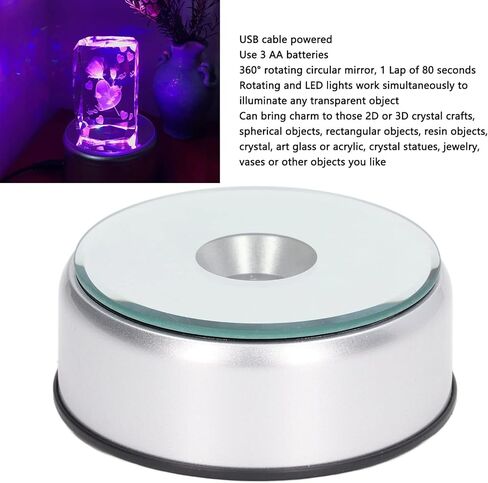 Generic حامل شاشة دوار، أضواء LED دوارة 360 درجة، 80 ثانية لكل لفة، شحن USB، قاعدة عرض LED متعددة الألوان للأكواب والكريستال والمجوهرات والمزهريات in Saudi Arabia
