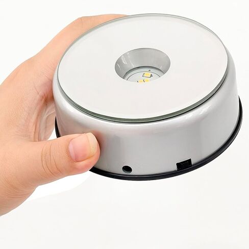 قاعدة LED دوارة مكونة من قطعتين مع كابل USB، قاعدة عرض كريستالية صامتة قابلة للدوران، مناسبة لعرض البلورات والنظارات والمجوهرات والأعمال الفنية والهدايا (أسود، ضوء دافئ) in Kuwait