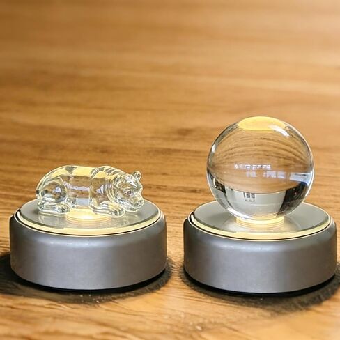 قاعدة LED دوارة مكونة من قطعتين مع كابل USB، قاعدة عرض كريستالية صامتة قابلة للدوران، مناسبة لعرض البلورات والنظارات والمجوهرات والأعمال الفنية والهدايا (أسود، ضوء دافئ) in Kuwait