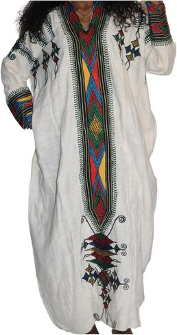 Elegant 2025 Women's Ethiopian Gondar Dress with Premium Mekenet & Netela Accessories in Saudi Arabia