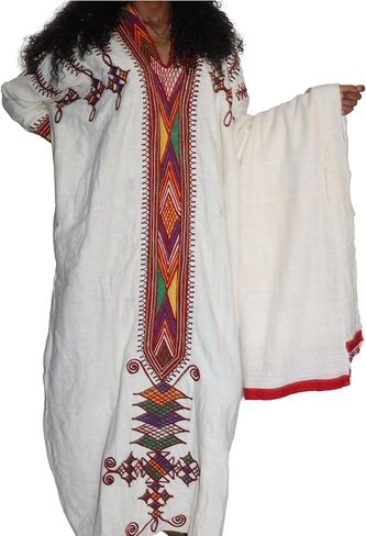 Elegant 2025 Women's Ethiopian Gondar Dress with Premium Mekenet & Netela Accessories in Saudi Arabia