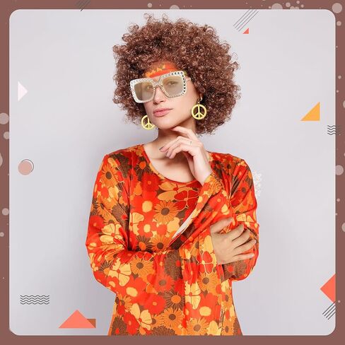 Shihanee 7 قطع أزياء هيبي للسيدات في السبعينيات، أزياء ديسكو، إكسسوارات، أقراط، قلادة، عصابة رأس، نظارات شعر مستعار in Kuwait