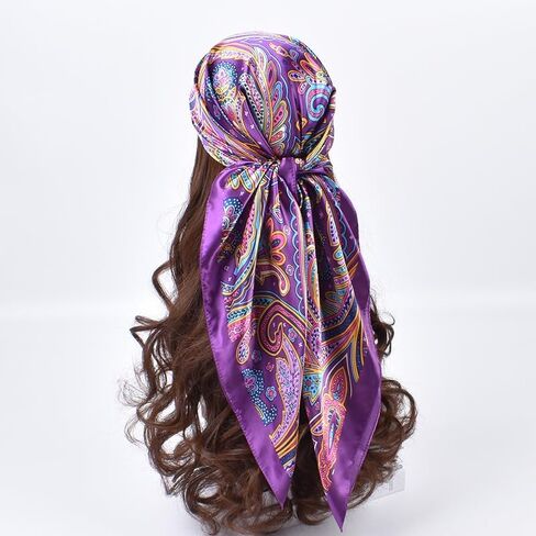 Women's Satin Touch Scarf with Paisley Pattern, Colorfast Digital Print, Boho Chic Hair Bandana & Neck Scarf in Saudi Arabia
