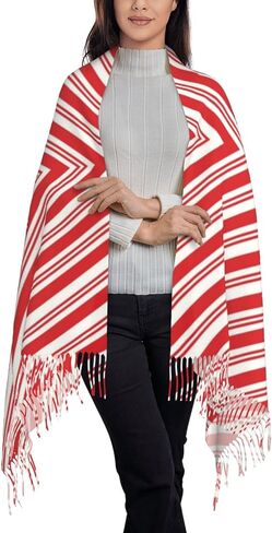 الأوشحة النسائية مع شرابة قصب الحلوى المشارب سيدة وشاح الموضة الناعمة التفاف شال 77.6 "X28.3" in Kuwait