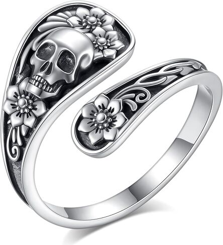 INFUSEU 925 Sterling Silver Spoon Rings for Women, Dragon Skull Triple Moon Goddess Tree of Life Vintage Statement Jewelry in Saudi Arabia