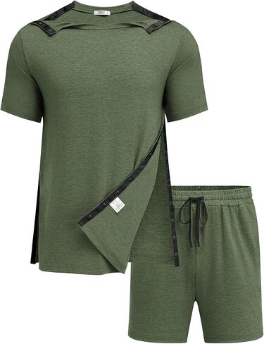 Deyeek Shoulder Surgery Shirts for Men Short Sleeve Full Open Side Snap Hospital Gowns Adaptive Post Shoulder Chemo Sets in Kuwait