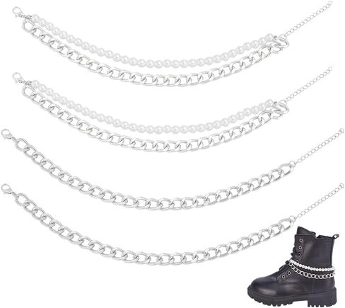 PH PandaHall 4pcs Shoe Chains Pearl Shoe Charms Chains 2 Styles Aluminum Boot Strap Chain Metal Shoes Accessory Decor in Saudi Arabia