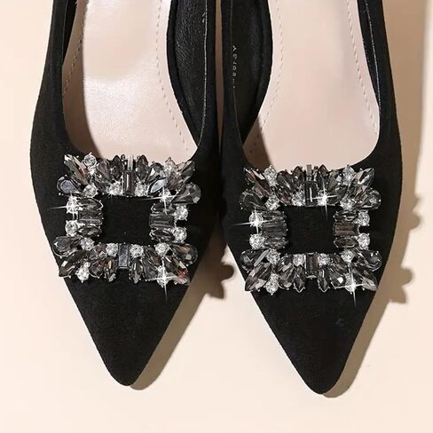 Removable square women's black crystal shoe buckle with diamond metal shoe flower rhinestone shoe clip wedding shoe accessories shoe jewelry in Saudi Arabia