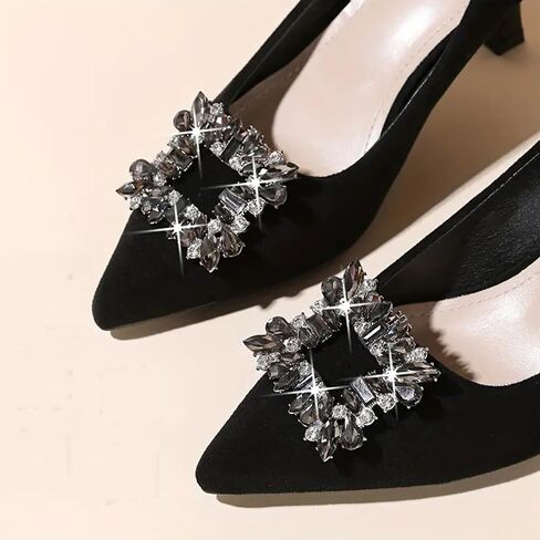 Removable square women's black crystal shoe buckle with diamond metal shoe flower rhinestone shoe clip wedding shoe accessories shoe jewelry in Saudi Arabia