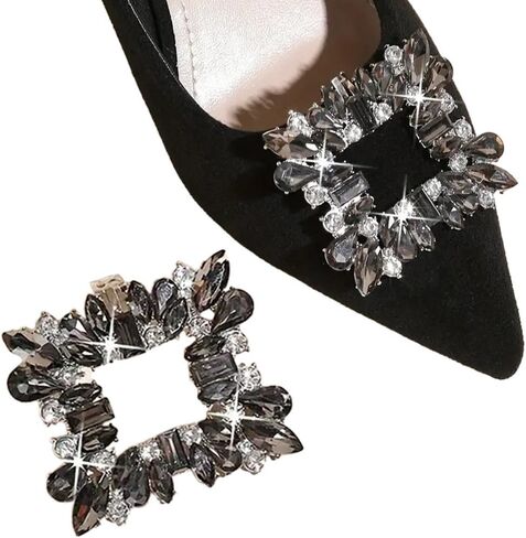 Removable square women's black crystal shoe buckle with diamond metal shoe flower rhinestone shoe clip wedding shoe accessories shoe jewelry in Saudi Arabia