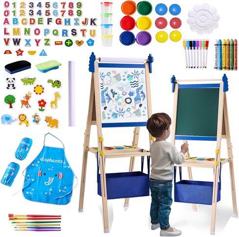 2-in-1 Double Sided Kid's Easel, Height-Adjustable Art Easel for Boys and Girls Ages 3-10, Including 100+ Accessories with Magnetic Chalkboard & Painting Board, Toddler Gifts in Saudi Arabia