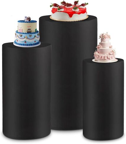 Cylinder Pedestal Covers, Set of 3 Spandex Display Cylinder Covers, Only Elastic Cloth Plinth Pillar Cover for Birthday Party Wedding Baby Shower Dessert Tables Decor(S+M+L, Black) in Kuwait