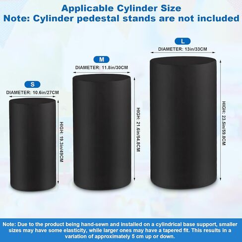 Cylinder Pedestal Covers, Set of 3 Spandex Display Cylinder Covers, Only Elastic Cloth Plinth Pillar Cover for Birthday Party Wedding Baby Shower Dessert Tables Decor(S+M+L, Black) in Kuwait